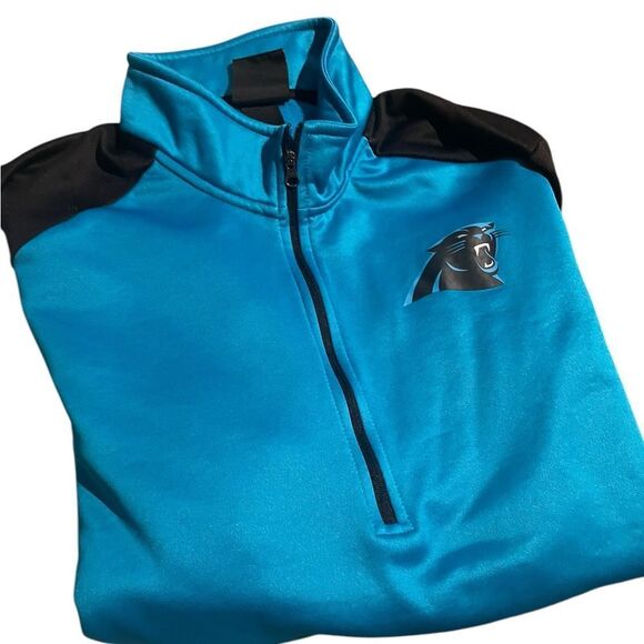 NFL team apparel Blue and Black Quarter-Zip Pullover Carolina panthers like new - Picture 1 of 2